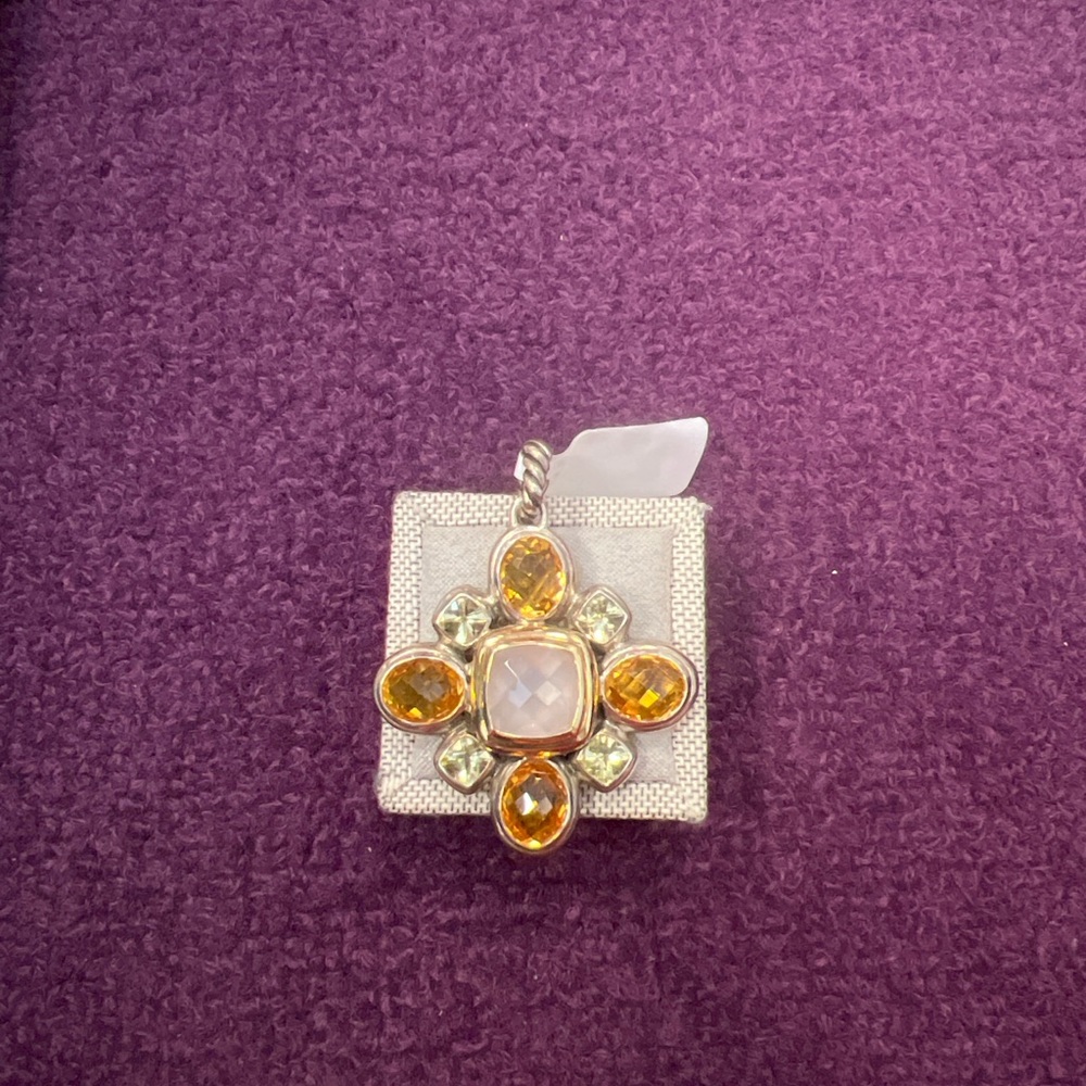 David Yurman two tone SS & 18k yg 
Citrine & Rose Quartz Floral Pendant